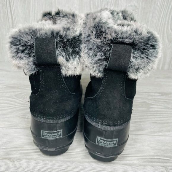 Nwot bearpaw Deborah Black/Grey rain boots with fur trim size 11 waterproof - Picture 5 of 8